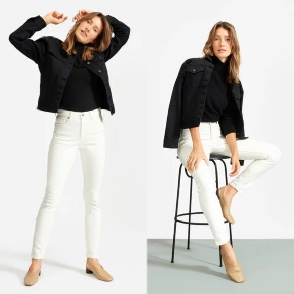 NWT Everlane Authentic Stretch High Rise Skinny Jean 28 Tall White Denim - Picture 1 of 12